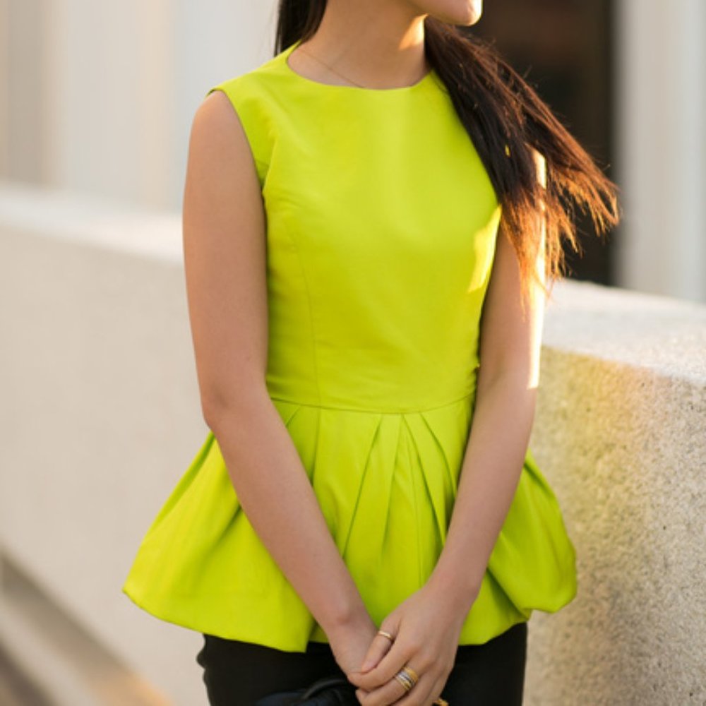 Tibi Lime Green Faille Peplum Shell - image 3
